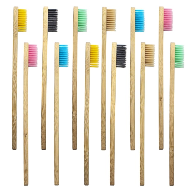 10x Tandbørste, Bambus - Blandede Farver Multicolor
