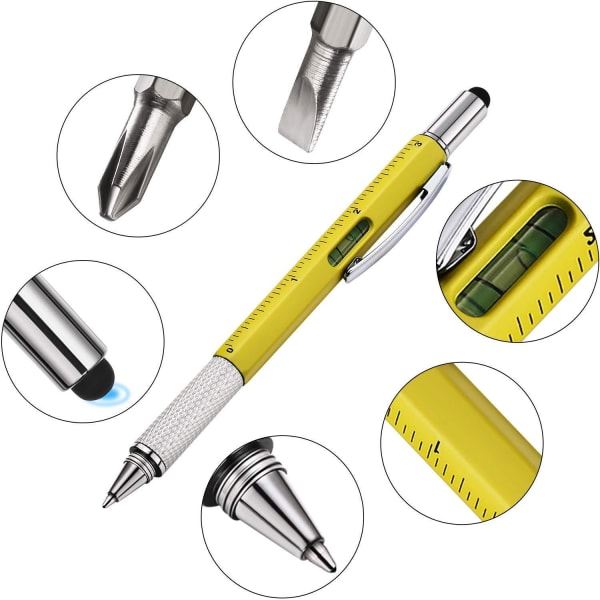 6-i-1 Multifunktionel Pen til Hjemmefikseren - Sølv Silver