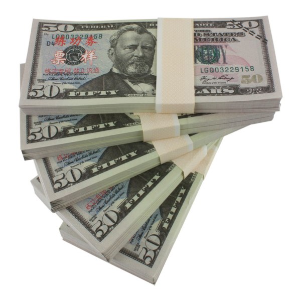Låtsaspengar - 50 Amerikanska dollar (100 sedlar) grå