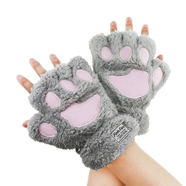 Pehmeät lapaset aikuisille - söpöt tassut - harmaa Grey one size