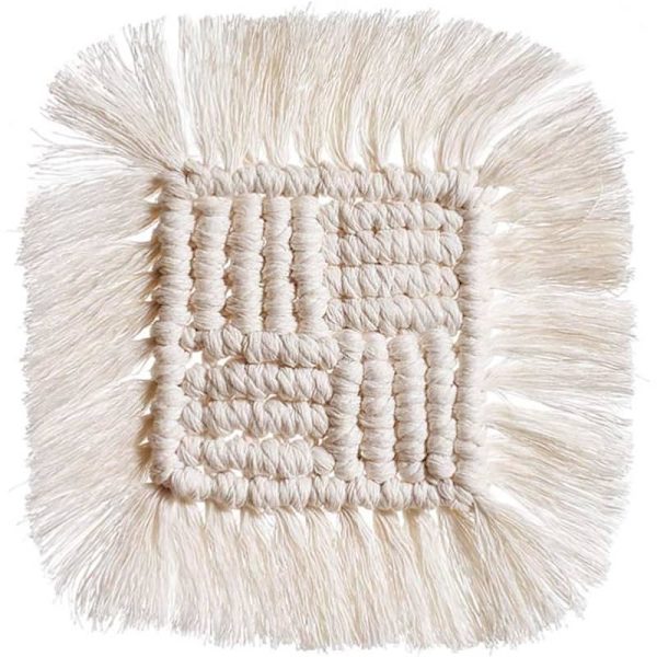 Lille dækkeserviet i Macramé - Beige - 4 stk White