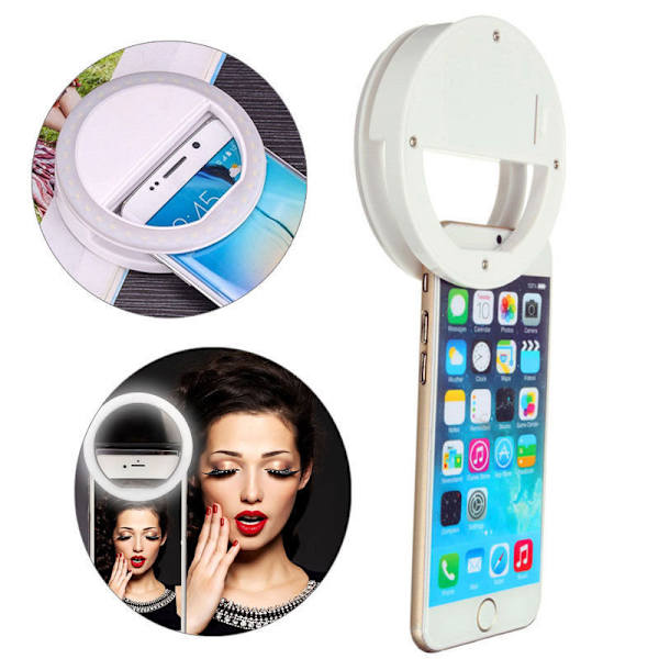 Universal Selfie Lampe / Ring med forskellige lys tilstande White