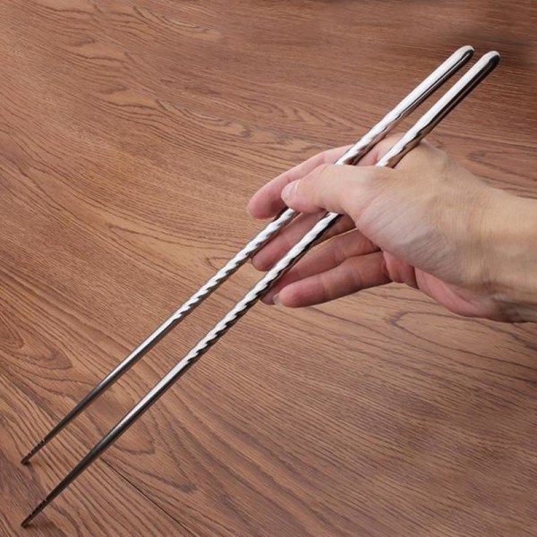Lange spisepinde / chopsticks i rustfrit stål - 38 cm Silver
