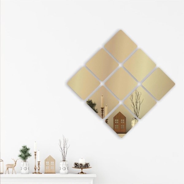 Spejl, Vægdekor i 12 dele - Firkantet Gold