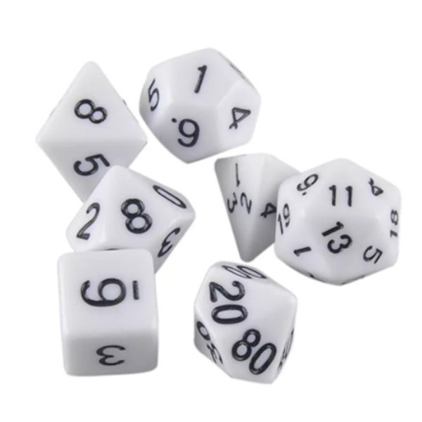 7-pack terninger til Dungeons and Dragon og andre spil (Hvid) White