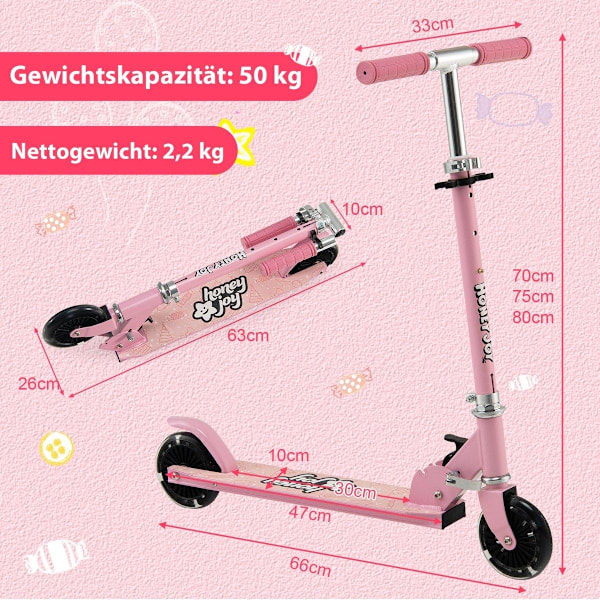 Barnsparkcykel 2-hjulig sparksparkcykel med blinkande hjul Stativ och kryssningsbarnleksak Rosa
