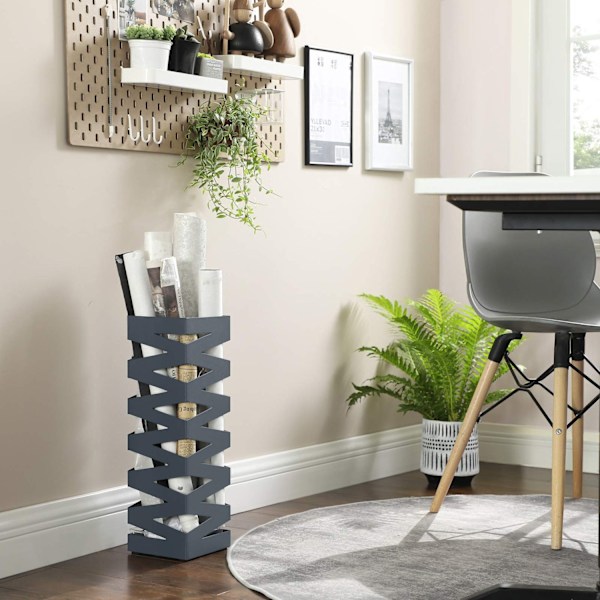 Paraplystativ i antracitgrå metal med kroge Grey