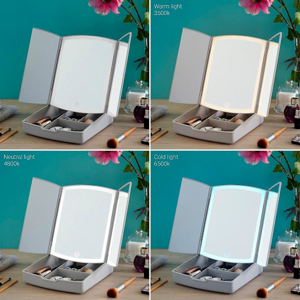 Make-up Spejl med Opbevaring - LED Grey
