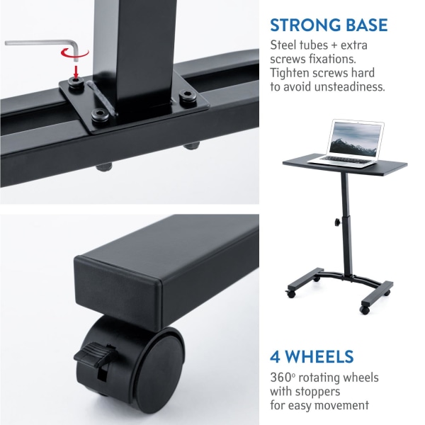 Tatkraft, Dream - Justerbart Laptopbord med Hjul Svart