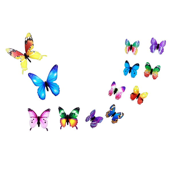 12x Självlysande Väggdekorationer - Fjärilar multifärg
