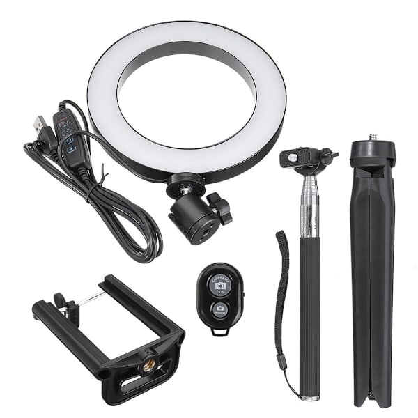 Selfie lampe / Ring light (20 cm) og stativ Black