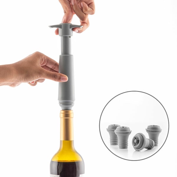 Vakuumpump för Vin med 4 Korkar grå