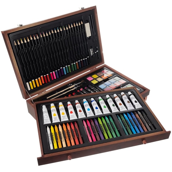Træpose med kunstnermateriale - 128 dele Multicolor