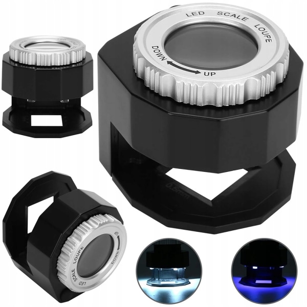 Suurennuslasi/mikroskooppi 30x - LED & UV taskumuodossa Black