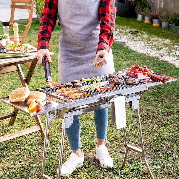 Bærbar kulgrill - Sammenklappelig - Rustfrit stål Silver