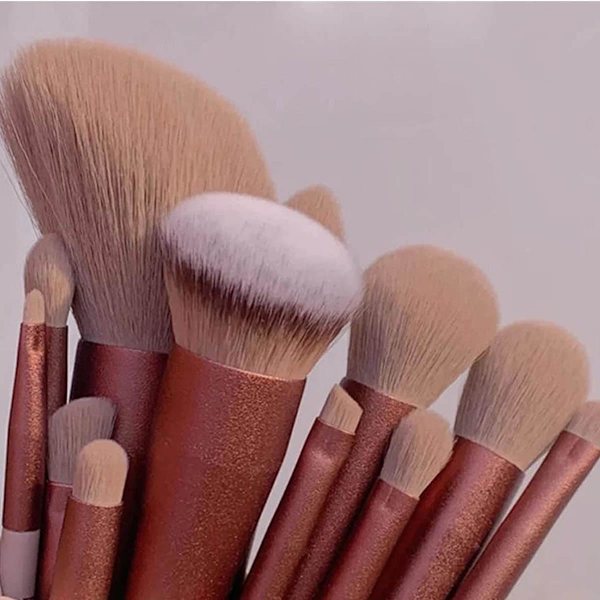 13x Make-up børster med opbevaringstaske Brown
