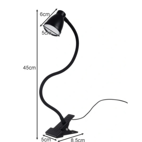Pöytälamppu, jossa on klipsi - USB - musta Black