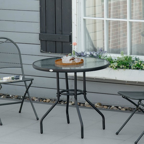 Svart Bistrobord Ø80 cm med Paraplyhål
