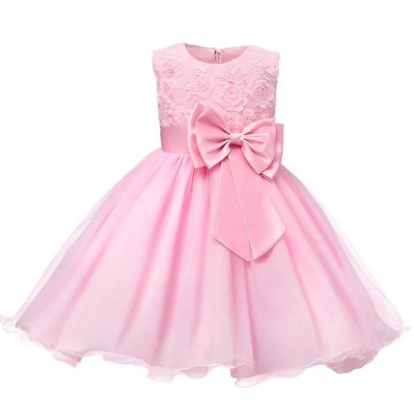 Festklänning med Rosett och Blommor - Rosa (130) Pink one size
