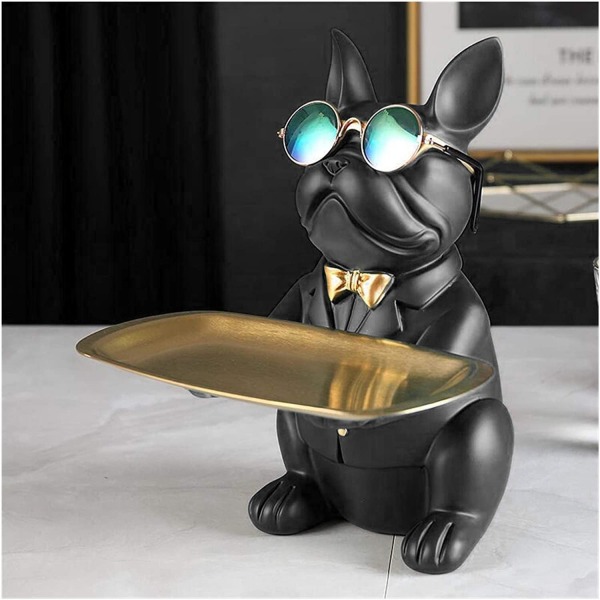 Bulldog med Bakke - Statue Black