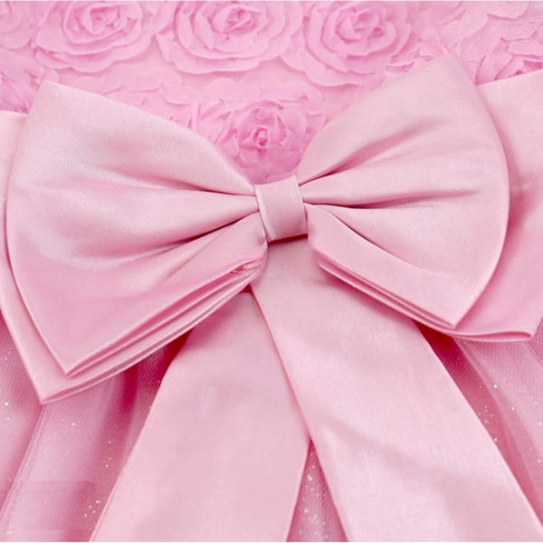 Festklänning med Rosett och Blommor - Rosa (130) Pink one size