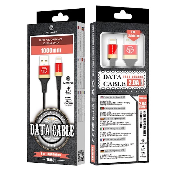 USB Lightningiin, 2.0A - 1 m - Kulta/Punainen Gold