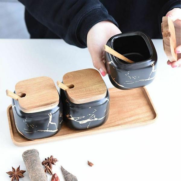 3x Krydderikrukker med Bakke - Sort Black