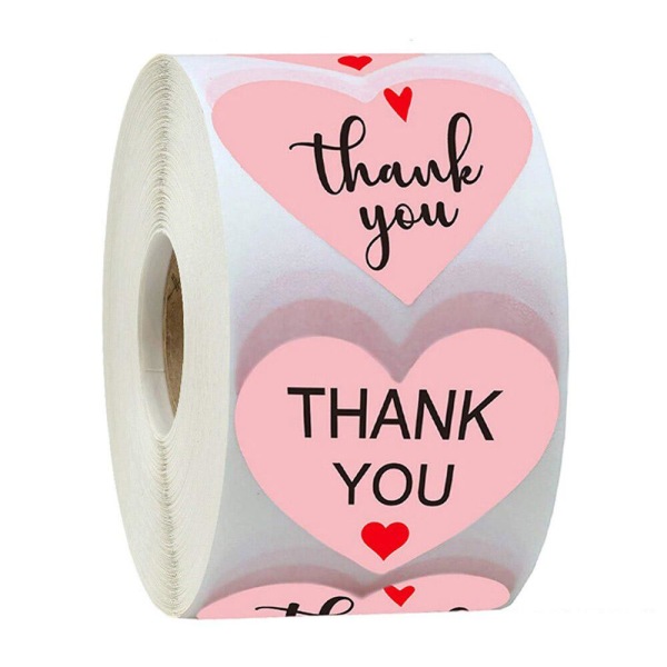 100x hjerteformede klistermærker - Thank You Pink