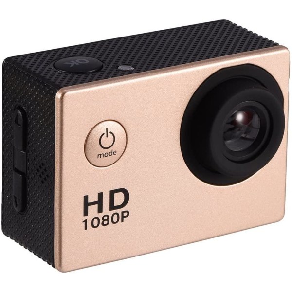 Sports Cam Full HD 1080p/720p - Med tillbehör, Guld Guld