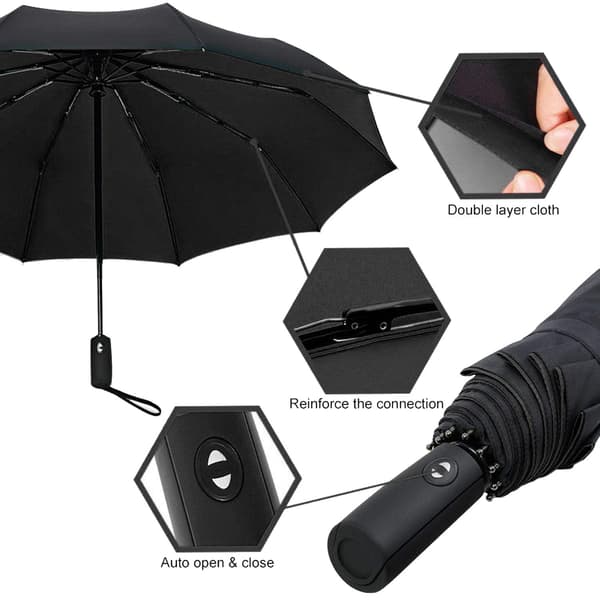 Sateenvarjo, Kompakti - 105 cm - Musta Black