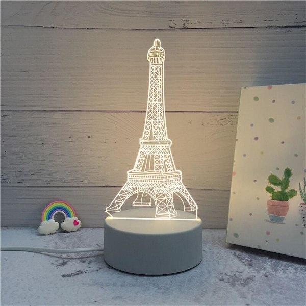 3D LED-lamppu - Eiffel-tornia White