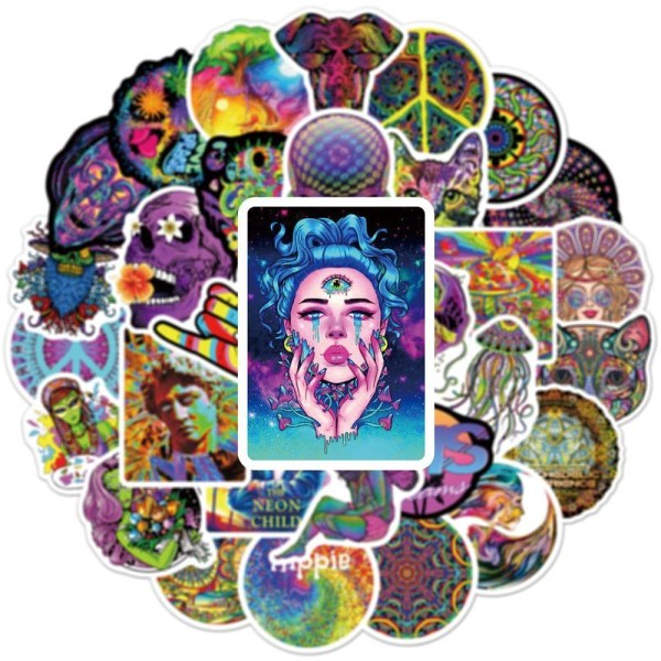 Klistermærker - psykedeliske mønstre - 50 stk Multicolor