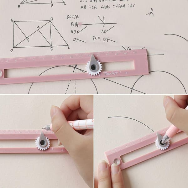 Multifunktionel lineal med roterende kompas - pink Pink