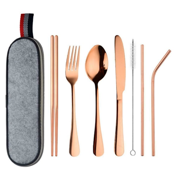Retkiruokailuvälineet, 8 Osaa - Ruusukulta Pink gold