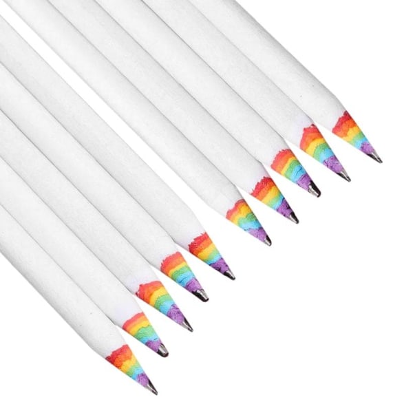 10x Blyertspennor med Regnbågsfärger - Vit Vit