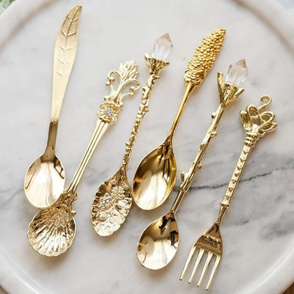 Dessertskeer og Dessertgaffel, 6 stk - Guld Gold