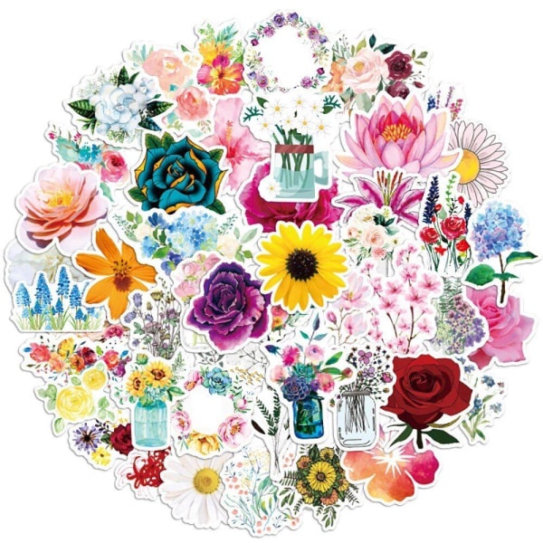 Klistermärken - Blandade Blommotiv - 50 st multifärg