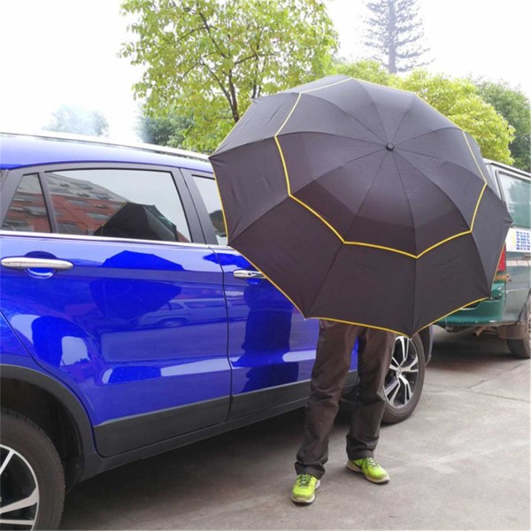 Sateenvarjo, Kompakti - 130 cm - Musta / Keltainen Black