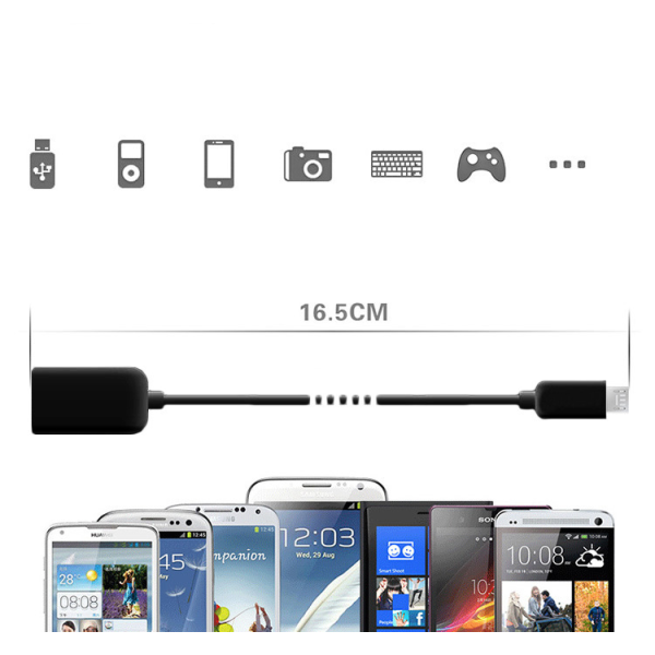 USB til Micro USB Kabel - Innebygd OTG Adapter - Sort Black