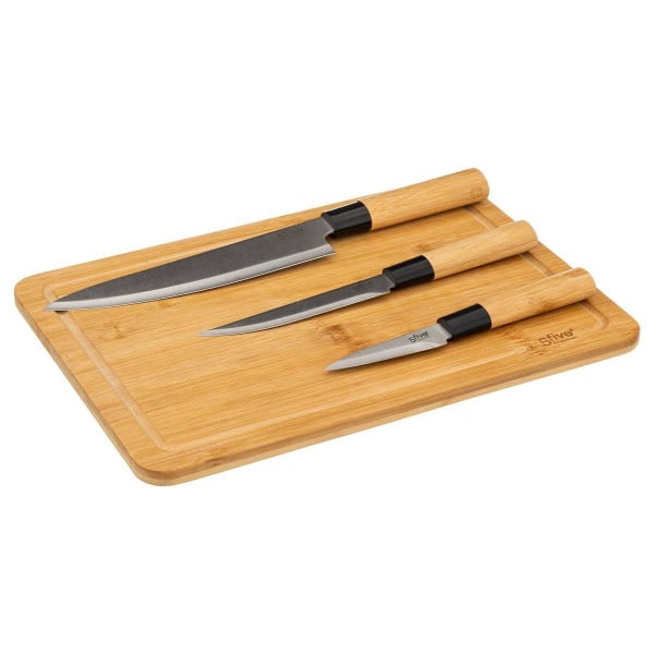 Skärbräda med 3 Knivar - Set - Bambu Bamboo