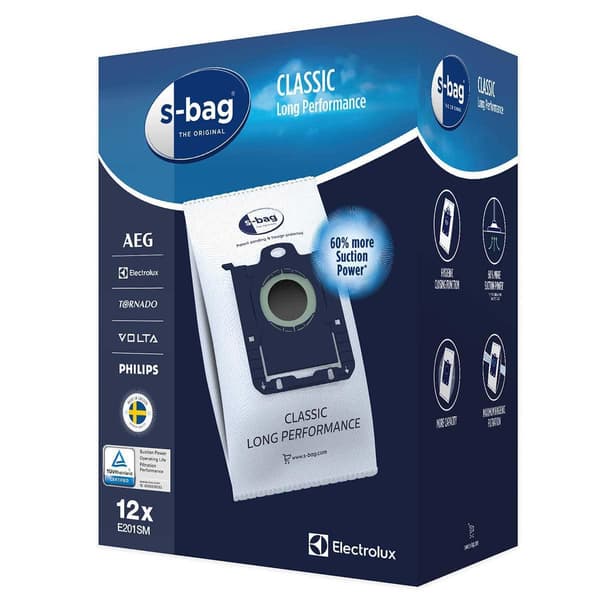 Dammsugarpåsar S-bag, 12-pack - Electrolux Vit