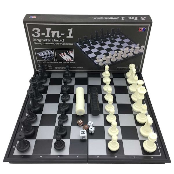3-in-1 Pelisetti, Shakki - Backgammon - Tammi Multicolor