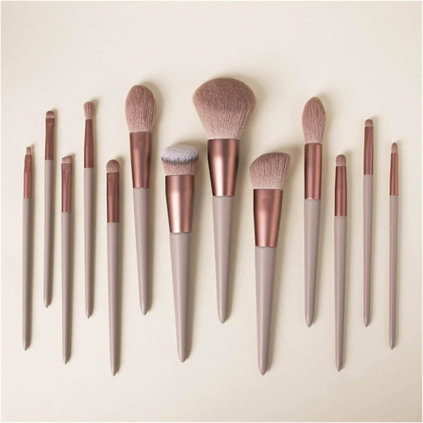 13x Make-up børster med opbevaringstaske Brown