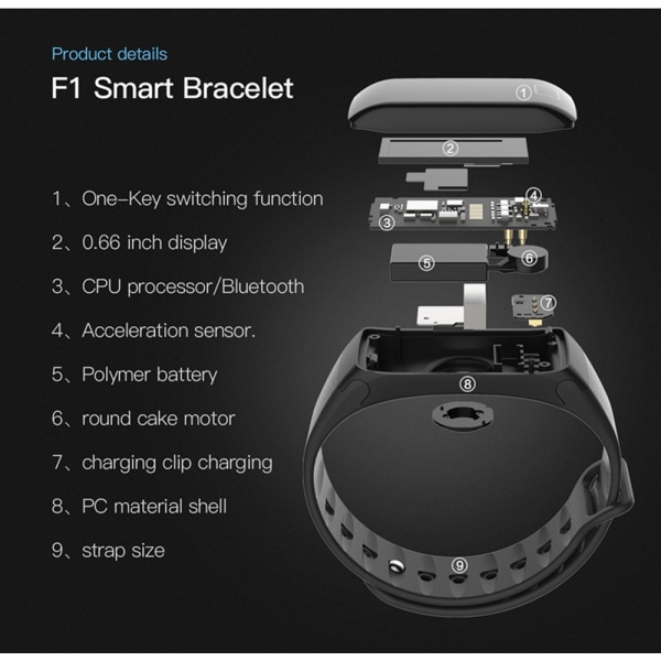 F1 Plus WearFit Aktivitetsarmband med Färgdisplay - Blå Blå one size