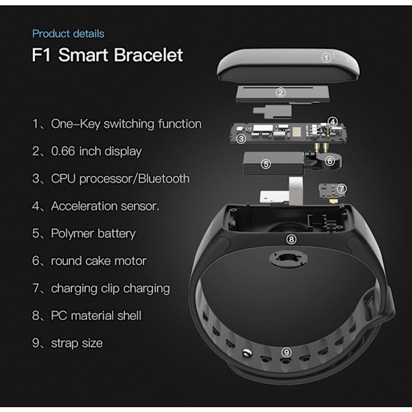 F1 Plus WearFit aktivitetsarmbånd med farvedisplay - Blå Blue one size