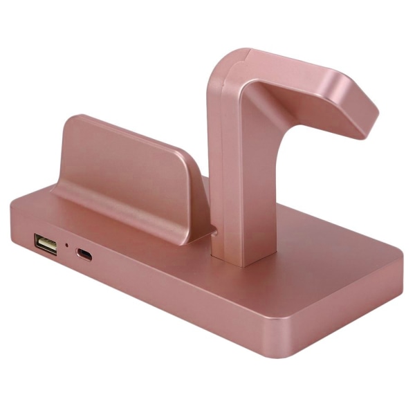 Apple Watchin ja iPhonen kanssa yhteensopiva USB-latausasema - R Pink gold