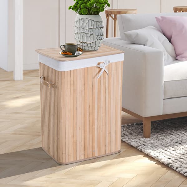 Fällbar Tvättkorg 72L Bambu Canvaspåse