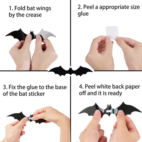 12x Fladdermöss, Dekoration - Halloween Svart