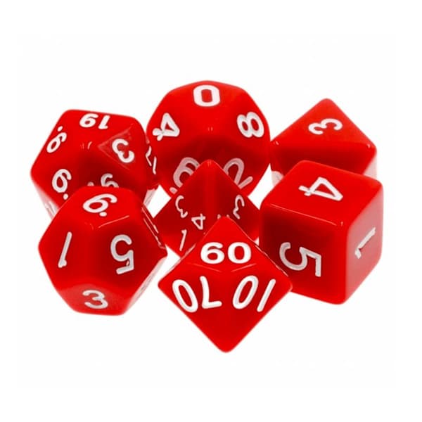 7 kpl noppia Dungeons and Dragons peliin (Punainen) Red