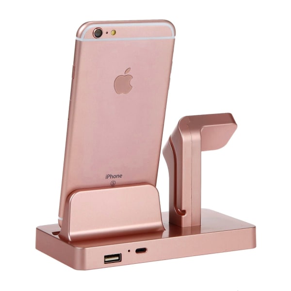 USB Ladestation kompatibel med Apple Watch og iPhone - Rose guld Pink gold